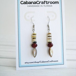 shell, glass dangle earrings | tropical earrings | vacation souvenir