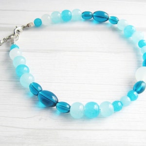 statement ankle bracelet | light blue, teal glass beads | beach wedding jewelry