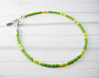 spring green ankle bracelet | tiny seed beads | anklet with lobster clasp