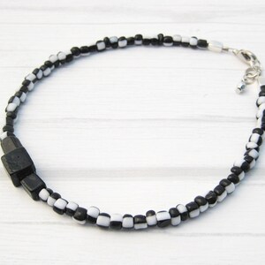 black and white ankle bracelet | glass seed beads | unique anklet