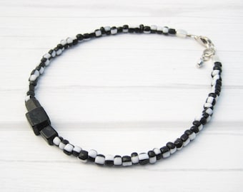 black and white ankle bracelet | glass seed beads | unique anklet