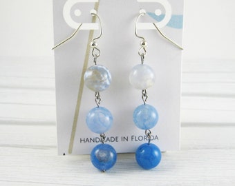 fire agate | ombre blue earrings | beachy dangle earrings