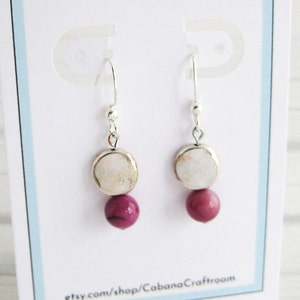 dangle earrings/ purple shell and silver-plated beads image 2