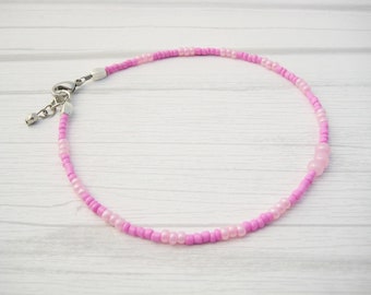 pink ankle bracelet | glass seed bead anklet | vacation jewelry