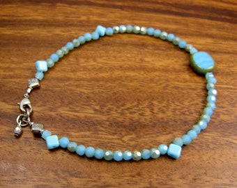 baby blue anklet | beaded ankle bracelet | coastal body jewelry