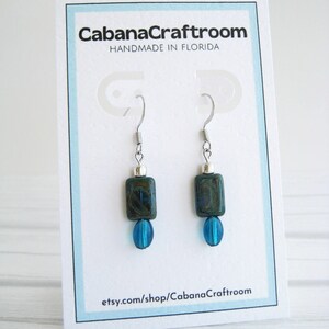 teal glass dangle earrings | tropical vibe jewelry | handmade in Florida