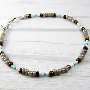 beach ankle bracelet | neutral color glass beads | boho anklet with lobster clasp
