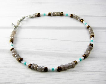 beach ankle bracelet | neutral color glass beads | boho anklet with lobster clasp
