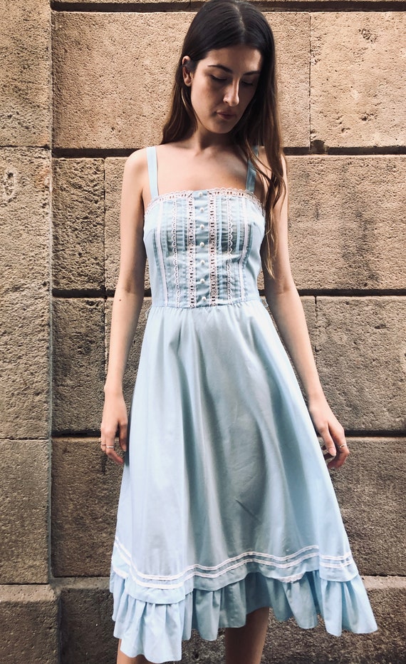 Vintage midi summer dress light blue
