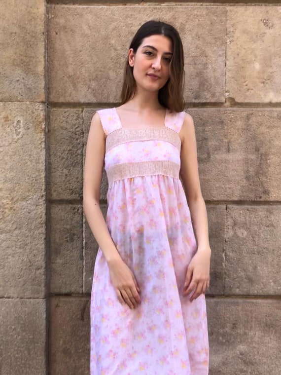 Vintage handmade midi summer dress light pink and