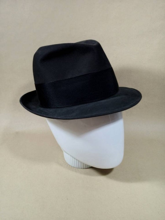 Vintage fedora, 1950s, black felt, size 7. Knox T… - image 1