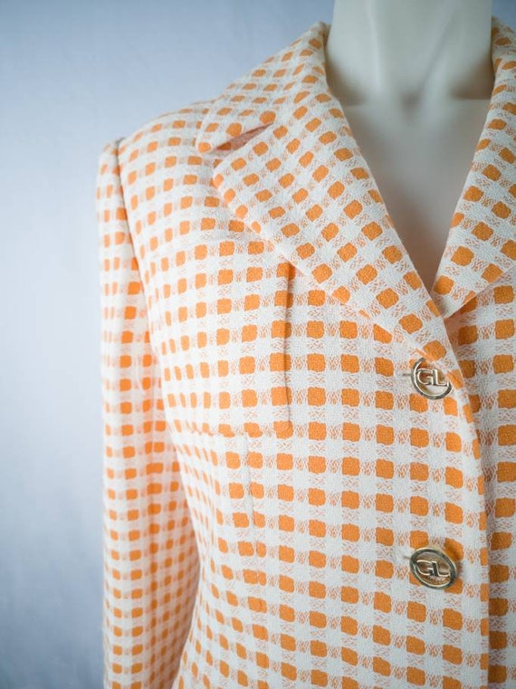 70s Guy Laroche blazer orange and white check, si… - image 3