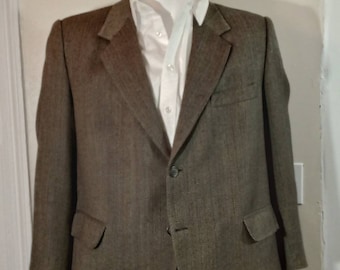 Vintage Pierre Cardin sports coat, men's vintage 1990s. Gray herringbone, single breasted jacket. Size 47 short. Extra large