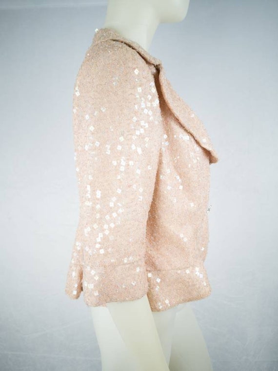 1950s beaded sequined blazer, champagne pink. Vin… - image 4