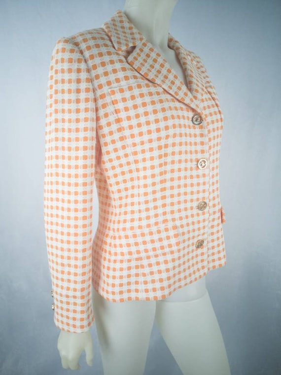 70s Guy Laroche blazer orange and white check, si… - image 2