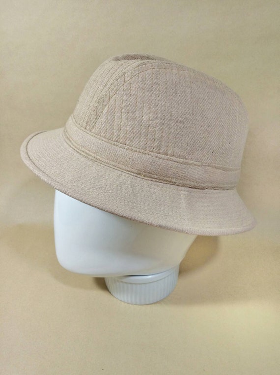 Vintage tweed homburg, linen beige fedora hat. Vi… - image 6