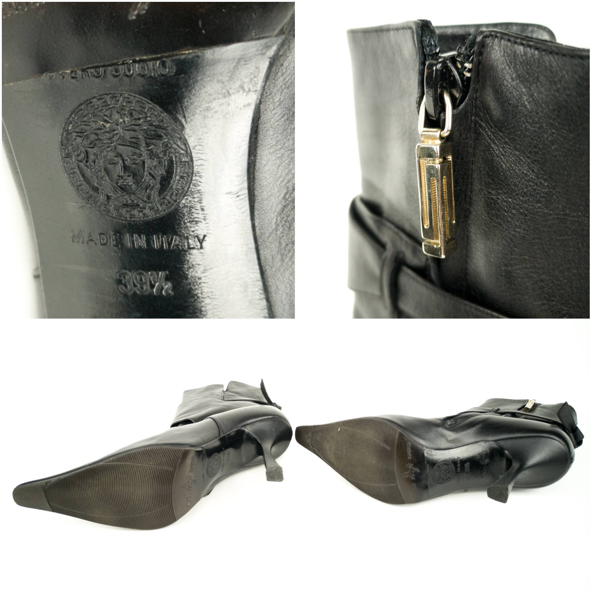 Sz 39.5 Gianni Versace Ankle Boots, Black Leather With Wrap