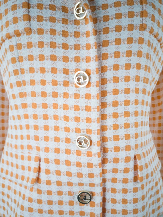 70s Guy Laroche blazer orange and white check, si… - image 7