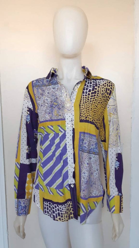 Vintage Multiple patterns blouse, in yellow, purpl