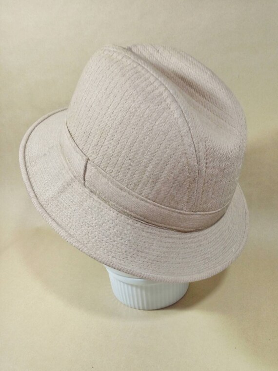 Vintage tweed homburg, linen beige fedora hat. Vi… - image 4