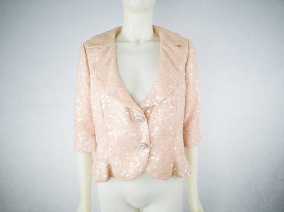 1950s beaded sequined blazer, champagne pink. Vin… - image 1