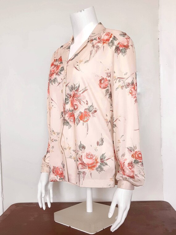 Vintage blouse with roses print, vintage 1960s, s… - image 6