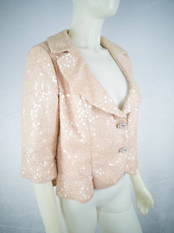 1950s beaded sequined blazer, champagne pink. Vin… - image 5