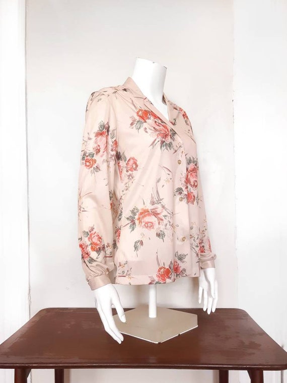 Vintage blouse with roses print, vintage 1960s, s… - image 1