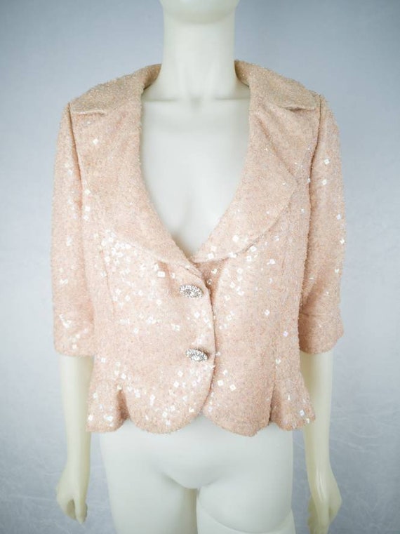 1950s beaded sequined blazer, champagne pink. Vin… - image 3