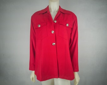 Vintage red wool western shirt. Size 36, with large silver buttons. 1970s vintage shirt with spear collar and shoulder pads
