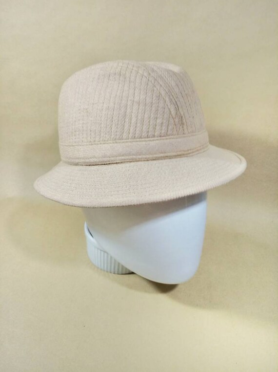 Vintage tweed homburg, linen beige fedora hat. Vi… - image 3