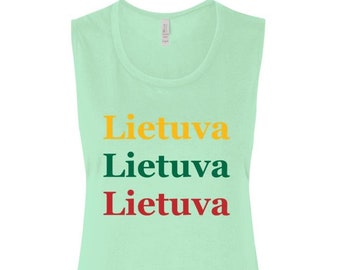 Lithuania Strong Lietuva Lietuva Lietuva Ladies' Flowy Muscle Tank is part of the Lithuania Strong Apparel Collection