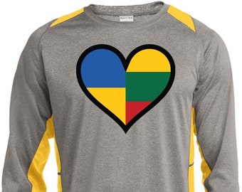 Lithuania Ukraine Heart Men's Long Sleeve Heather Colorblock Performance Tee is part of the Lithuania Strong Apparel Collection