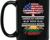 American Grown Lithuanian Roots 15 oz. Black Ceramic Lithuanian Coffee Tea Mug is part of the Lithuania Strong Apparel collection