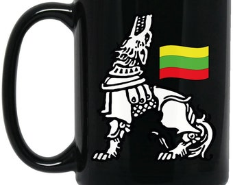 Iron Wolf Lietuva Strong 15 oz. Black Ceramic Lithuanian Coffee/Tea Mug is part of the Lithuania Strong Apparel collection