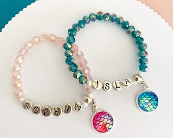 Personalised Bracelet, Mermaid Gift for Girls, Friendship Bracelet, Mermaid Charm Bracelet, Custom Bracelet