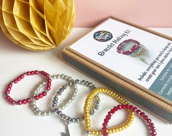 Beaded Bracelet Making Kit, Ruby and Gold DIY Jewellery Making Kit, Craft Kit to Make