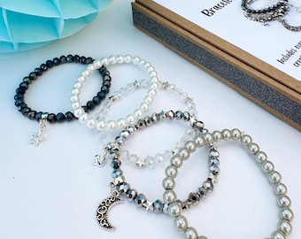 Moon & Stars Bracelet Making Kit | DIY Beaded Jewellery Set | Celestial Charm Craft Kit | Gift for Her | Beading Craft Gift for Teens