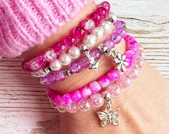 Bracelet Making Kit, Jewellery Making Kit, Butterflies and Blooms DIY Craft Kit at Home, Beaded Bracelet Kit, Bead Stars, Gifts for Kids