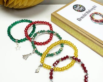 Merry & Bright Bracelet Making Kit, Jewellery Making Kit, DIY Christmas Craft Kit, Gifts for Her, Stocking Filler Gift, Bead Stars