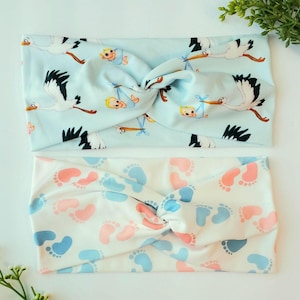 Labor and Delivery headband twist,headband baby and stork,headband twist baby foot,Maternity headband feet baby,neonatology gift