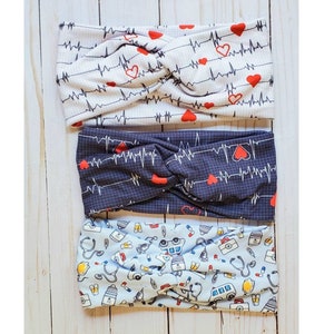 Bandeau médical noué, bandeau torsadé infirmière, bandeau santé coeur, bandeau médecin