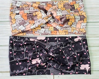 Cat Cartoon Twist Headband: Handmade Elastic Turban