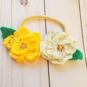 Flores de ganchillo de diadema, diadema hecha a mano bebé, niños, flores de ganchillo, lindo imagen 10