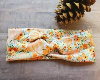 Floral Pumpkin Headband: Stretchy Boho Autumn Turban