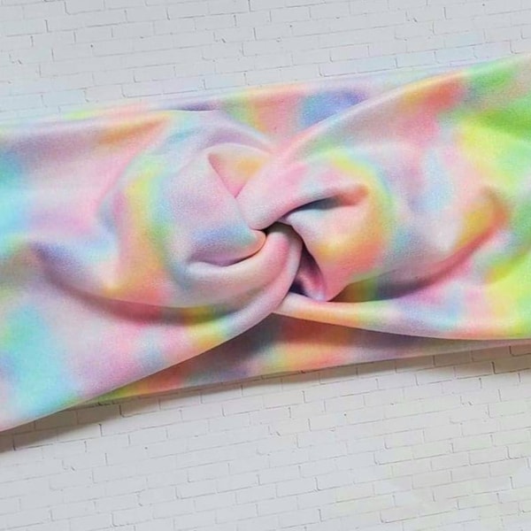 Rainbow Tie Dye Twist Headband: Soft Elastic Turban