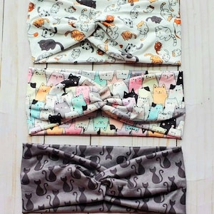 Knotted Cat Print Headband: Elastic Turban, Antimigraine