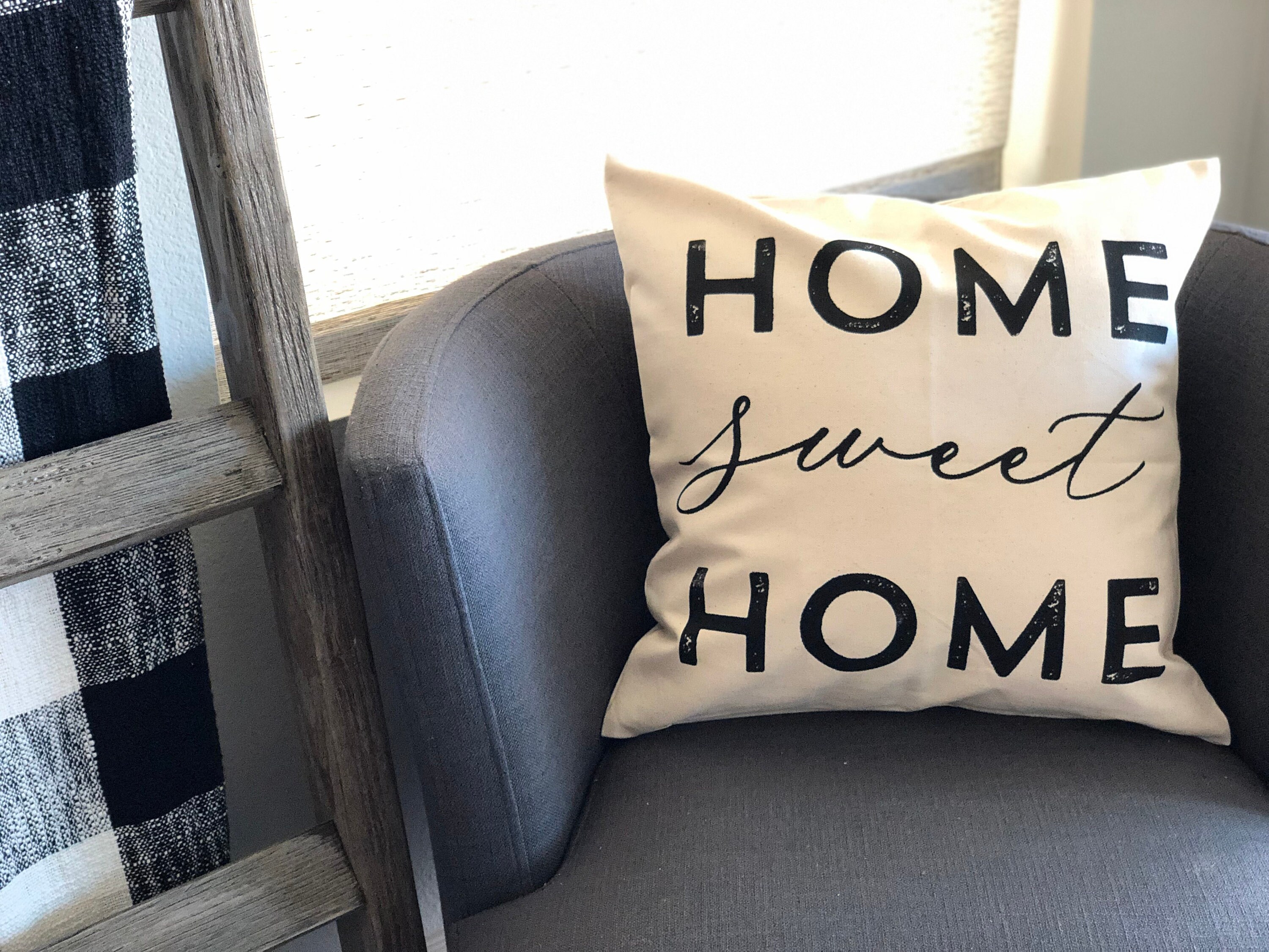 Farmhouse pillows - Home sweet home- linen pillow cover - Hand inked - Black