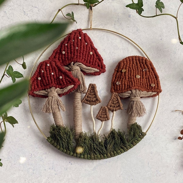 SHROOMSCAPE // 12" large fully customizable mushroom ring, psychedelic, cottage, fairy circle, mushies, macrame wall hanging