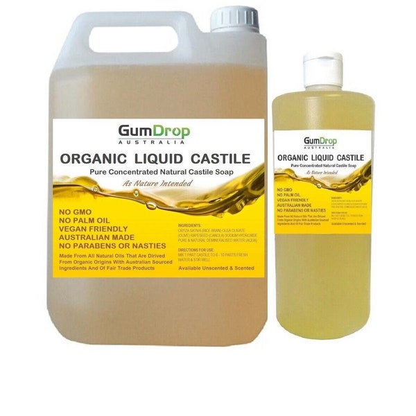 LIQUID CASTILE SOAP~ Pure ~ Palm Oil Free ~ Natural Hand Made In Melbourne Sizes: 250ML, 500ML, 1LT, 2.5LT & 5LT